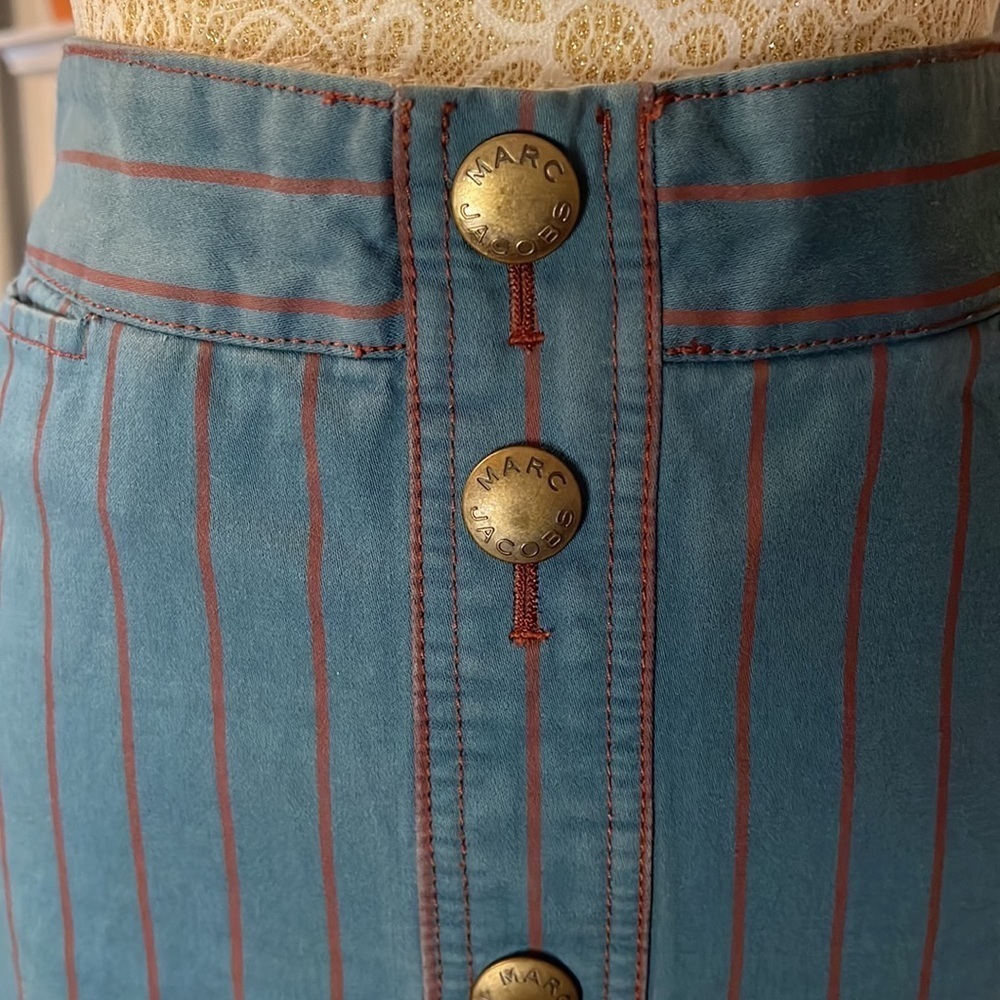 MARC JACBOS 100% Cotton Pin Stripe along Denim‎ Skirt Sz 2 - Picture 2 of 9